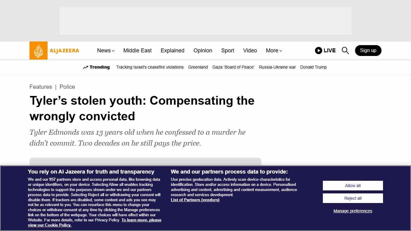 Tyler’s stolen youth: Compensating the wrongly convicted Police Al Jazeera